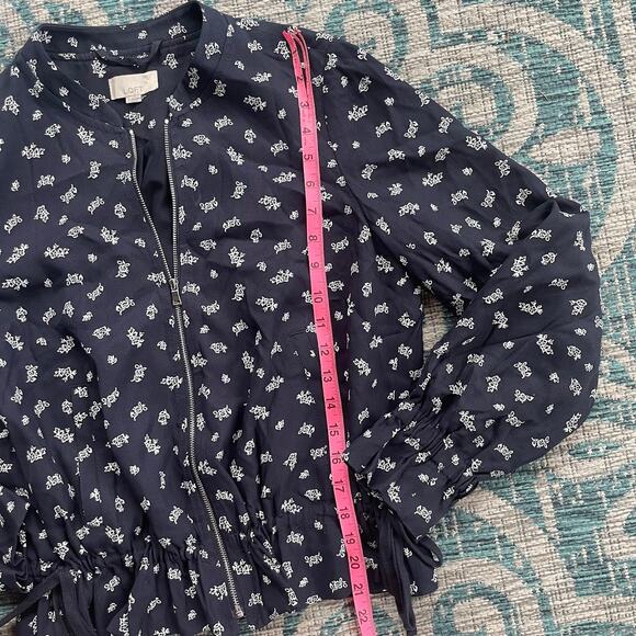 LOFT Navy Blue Floral Print Zip-Up‎ Bomber Jacket - Size S - Picture 6 of 8